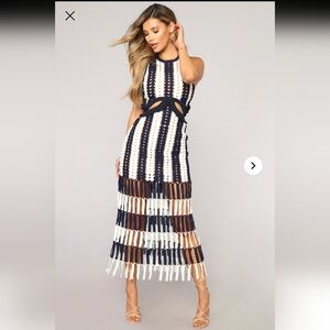 Medellin Crochet Dress - Navy/White